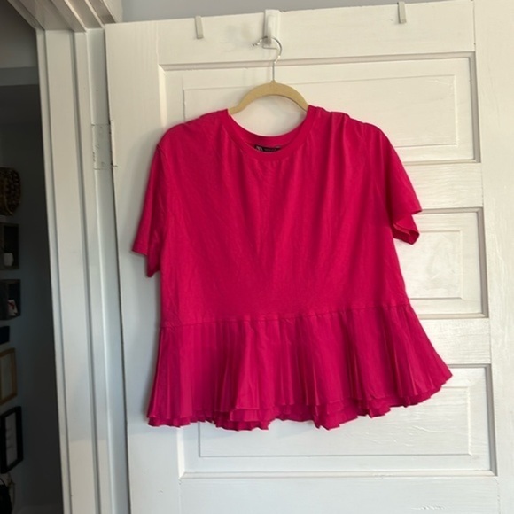 Zara Hot Pink Pleated Ruffle Blouse - Picture 1 of 4